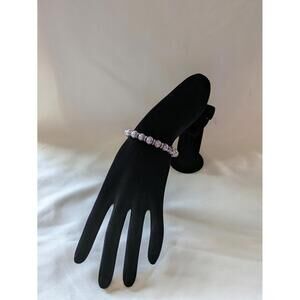 Beaded Stretch Bracelet with Rhinestone Spacers, Grayish Purple